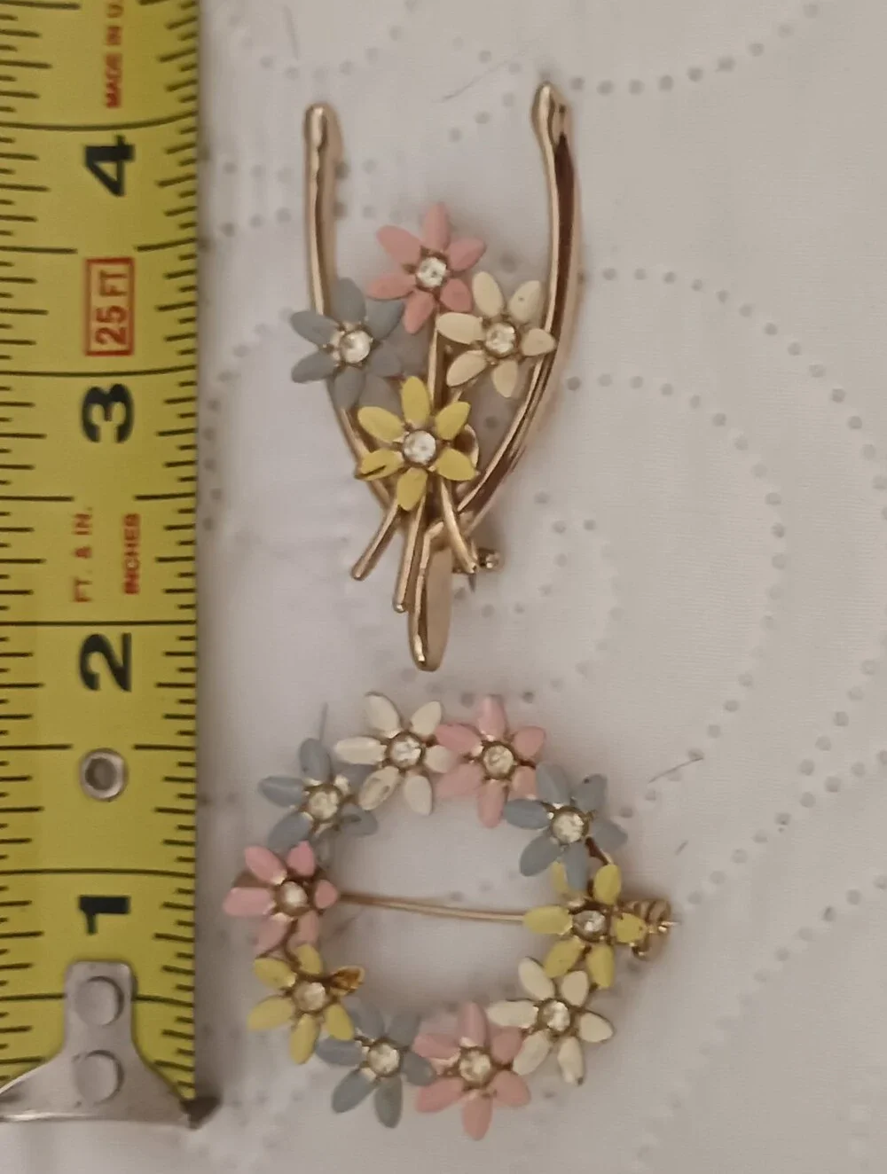 Vintage Wishbone Pastel Floral Brooch and Pin Set - Multicolor Flower Jewelry